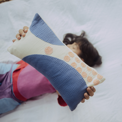 Blue Meets Peach Dots Pillow