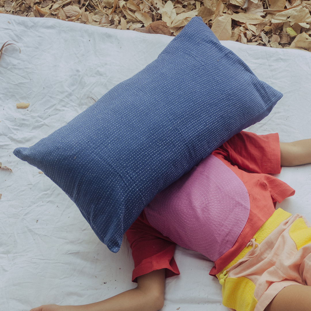 Inky Blue Kantha Pillow