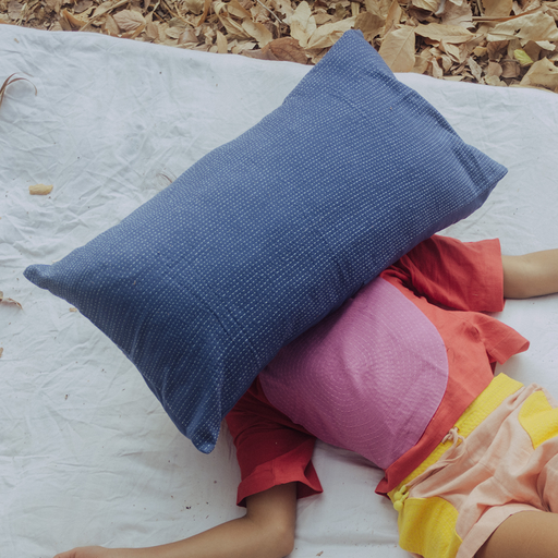 Inky Blue Kantha Pillow