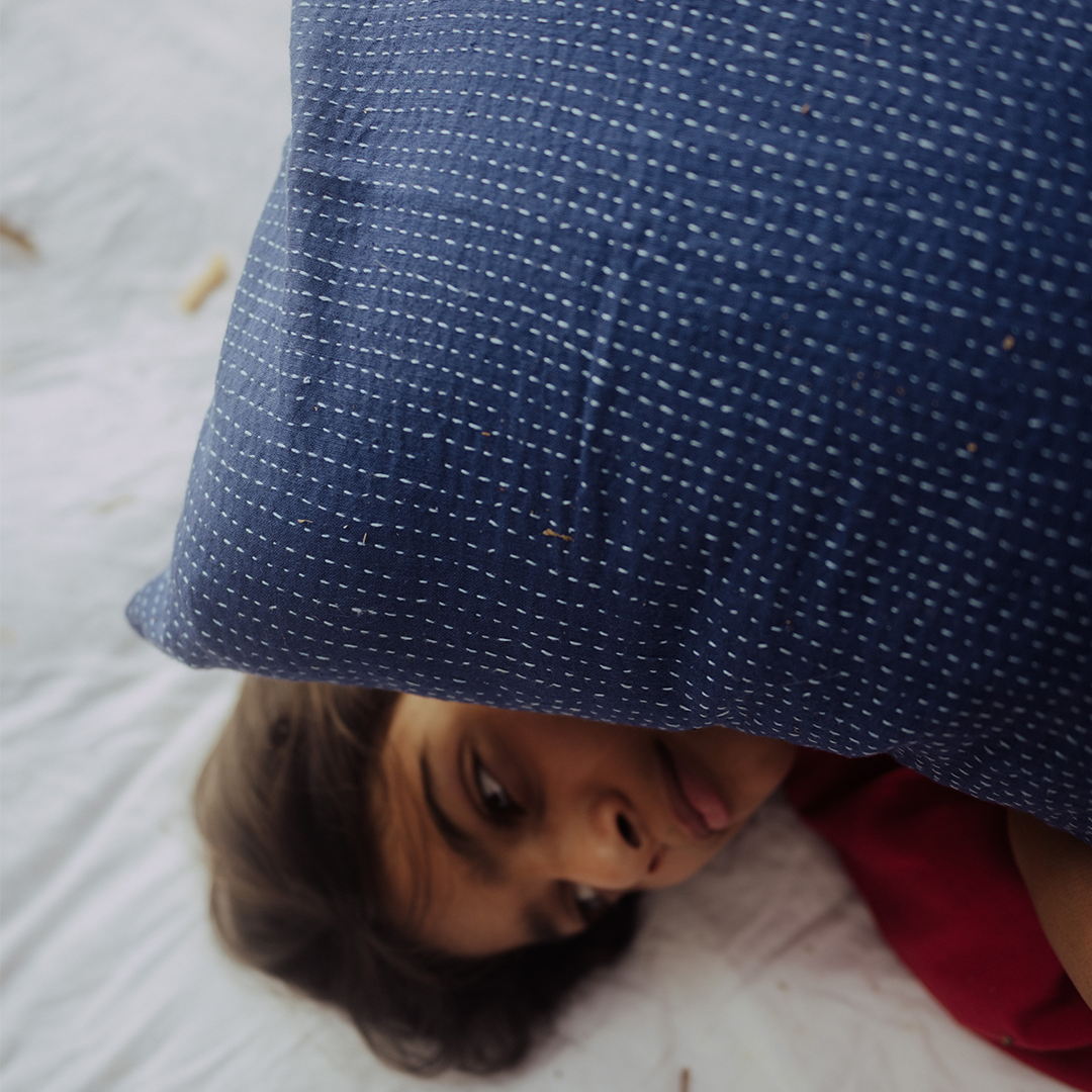 Inky Blue Kantha Pillow