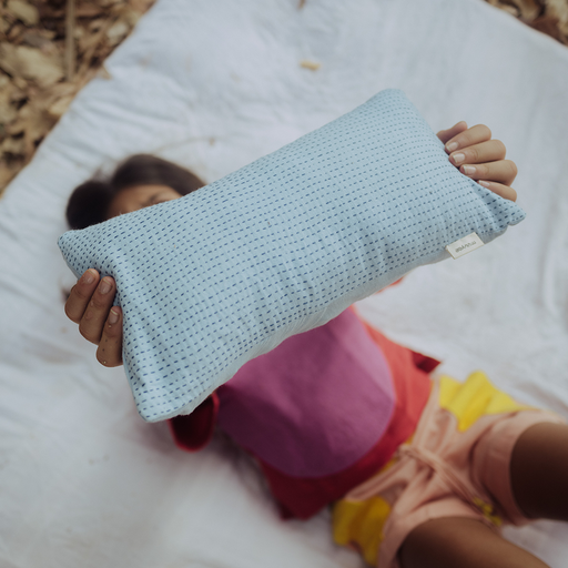 Soft Blue Kantha Pillow