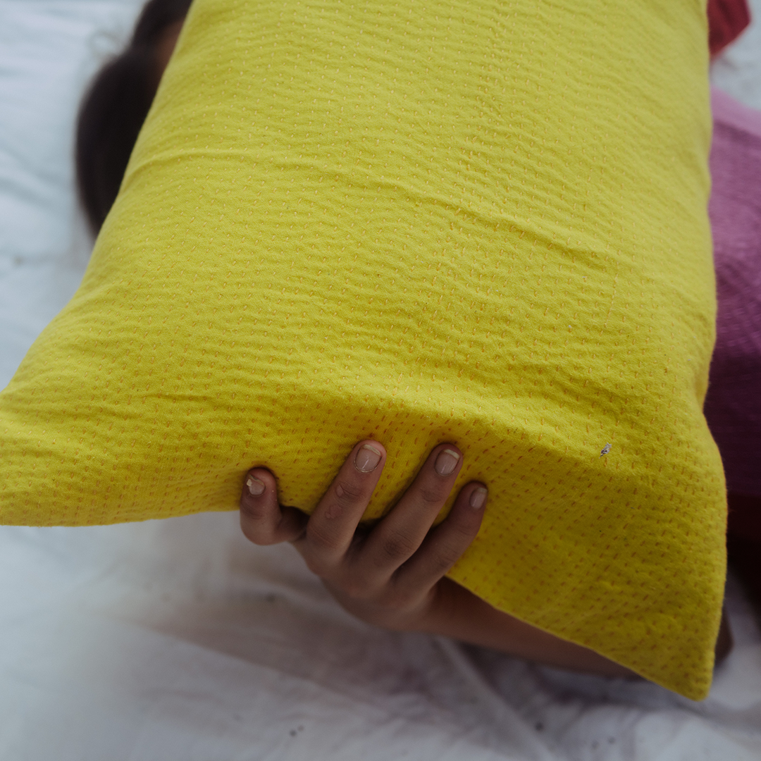Happy Yellow kantha Pillow