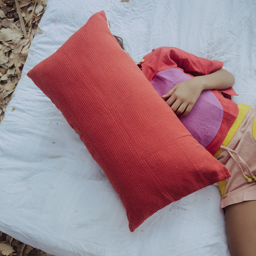 Giggly Red Kantha Pillow
