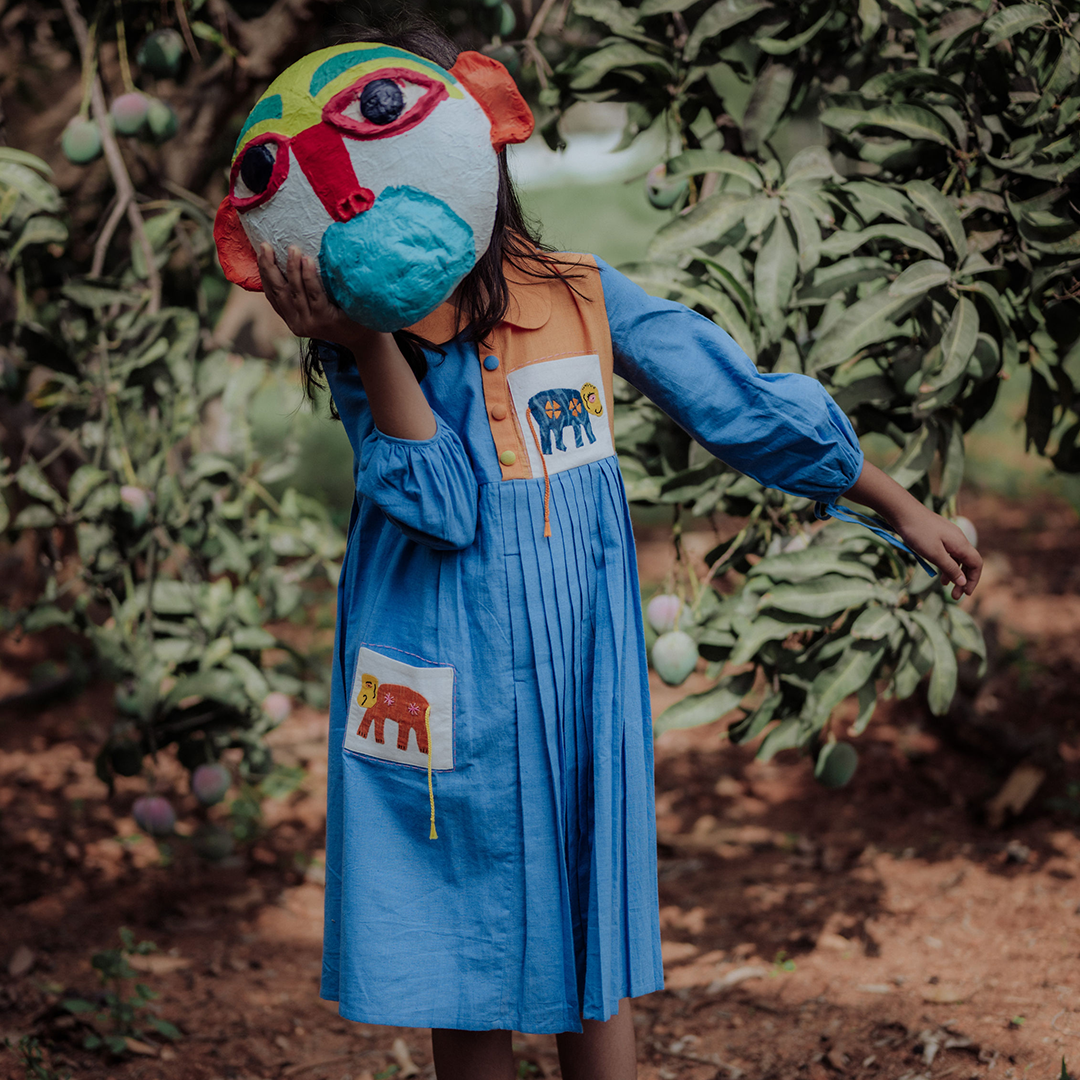 Monkey Secret Pocket Pleated Dress