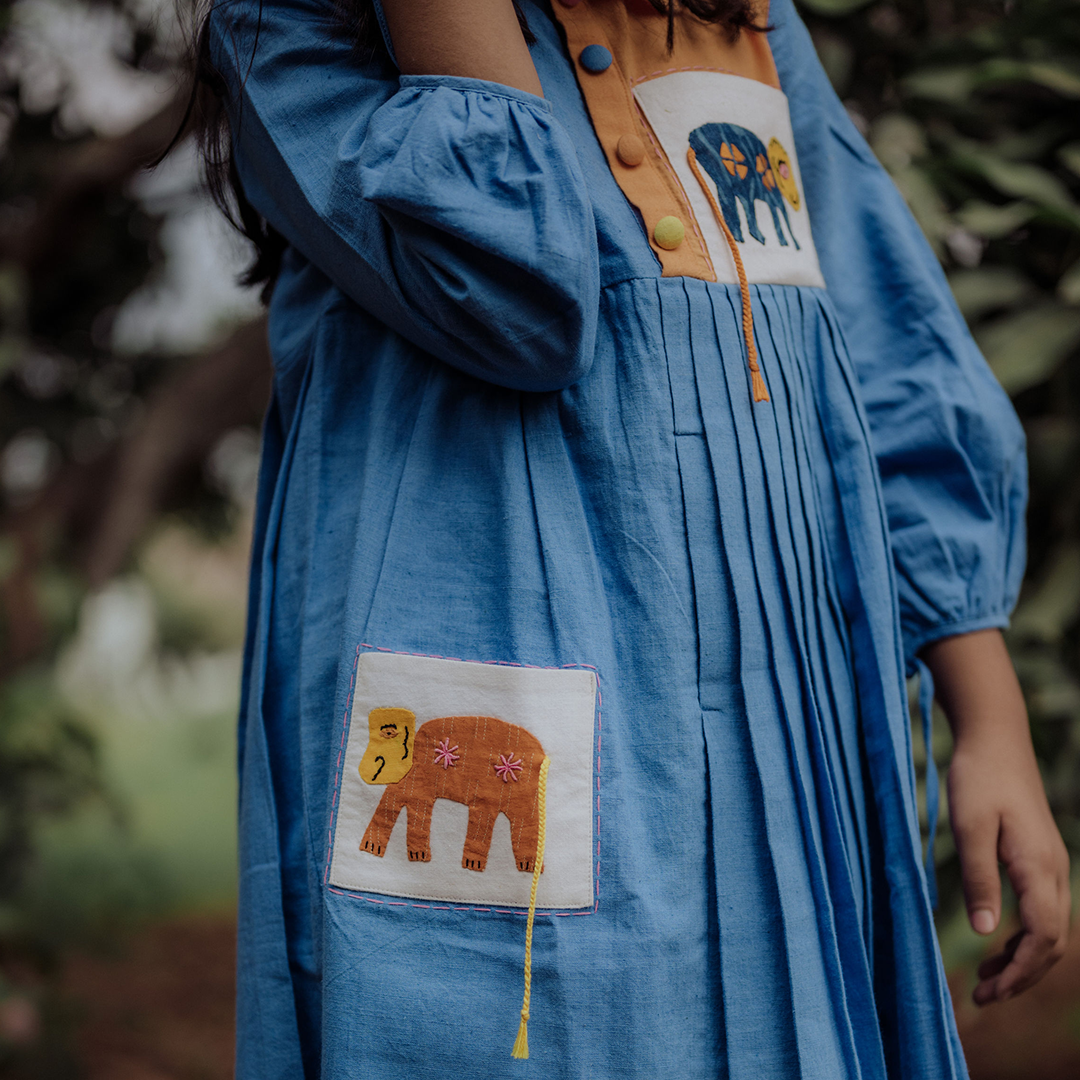 Monkey Secret Pocket Pleated Dress