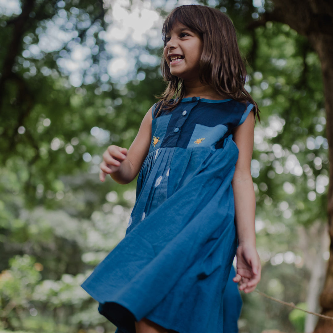 Blue Beetle Pleated Accordion Dress