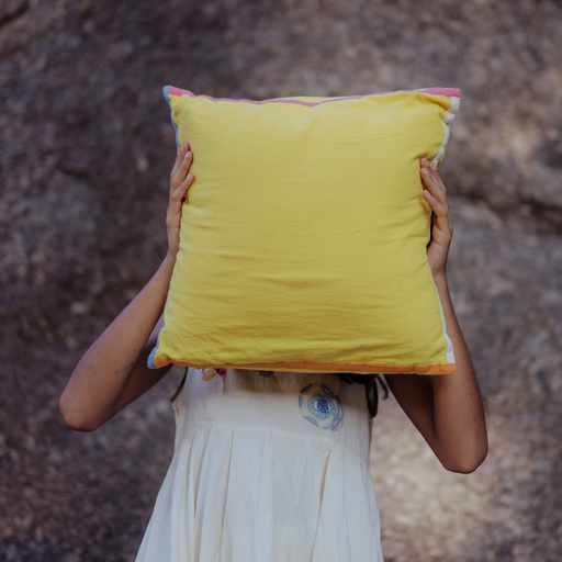 Yellow Panchhi Cushion Cover