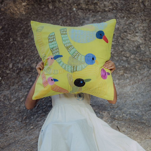 Playful Panchhis Cushion Cover