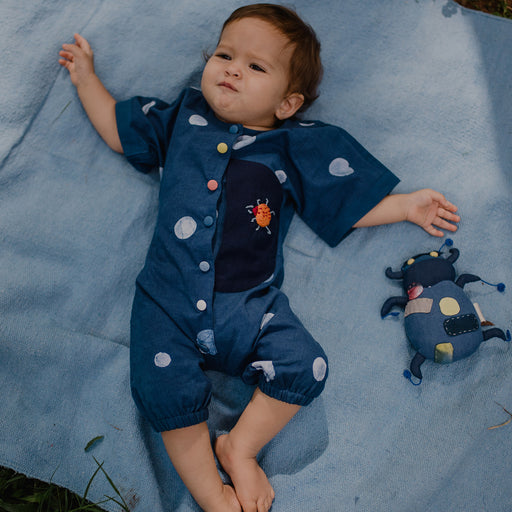 Blue Beetle Polka Romper