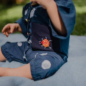 Blue Beetle Polka Romper