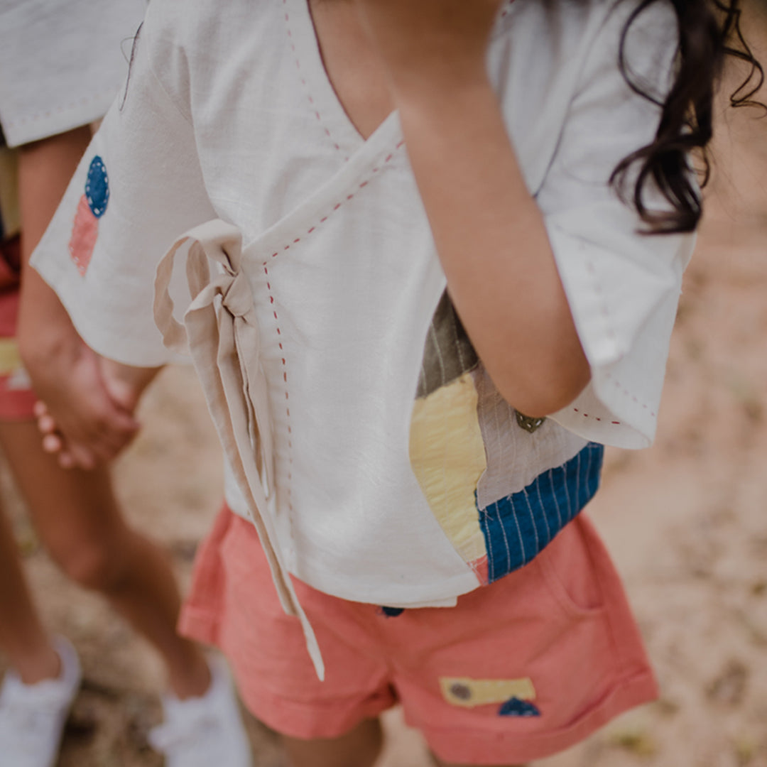 Milky White Boro Crop Blouse